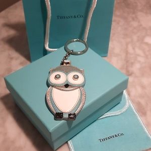 Owl key chain in Tiffany Blue and silver grain leather with 925 silver accents